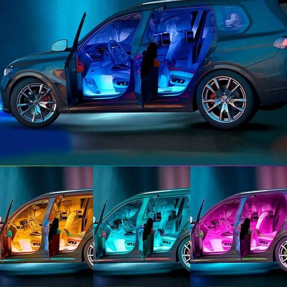Світлодіодна RGB підсвітка в авто з пультом та світломузикою, HR-01678 / Кольорове підсвічування салону автомобіля | Зображення 1