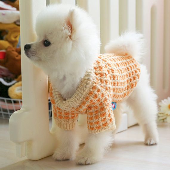 Свитер для собак PetCircle широкая безжевая вязка, оранжевый | Зображення 3