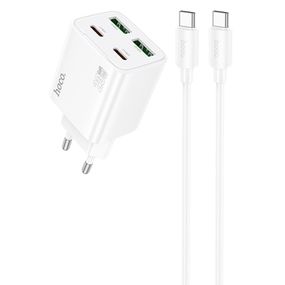 МЗП Hoco N55 Fundador PD20W four-port (2USB-A/2C) + кабель Type-C to Type-C White