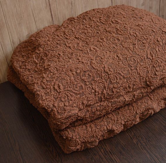 Жакардовий чохол на кутовий диван з спідницею Коричневий | Зображення 2