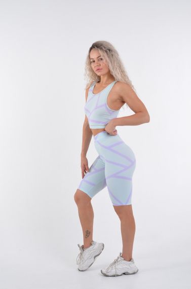 Спортивні шорти велосипедки 4Profi  з принтом "Геометрія" м&#039;ята/ фіолет розмір  XS біфлекс 17630 | Зображення 1