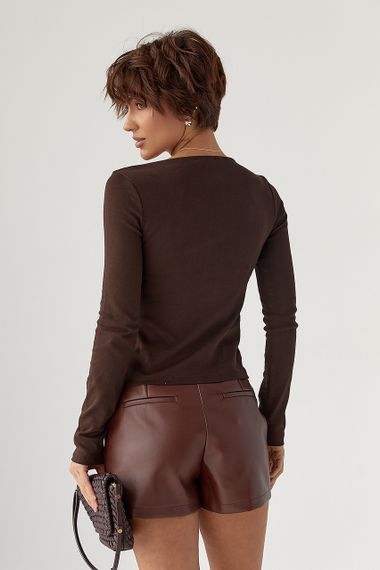 Приталений лонг на блискавці - коричневий цвет, L (є розміри) | Зображення 1