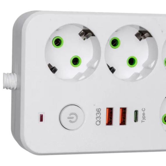 Мережевий фільтр-подовжувач 4 розетки 2xUSB-A 1xUSB-C 3м білий HP-5-45 | Зображення 2