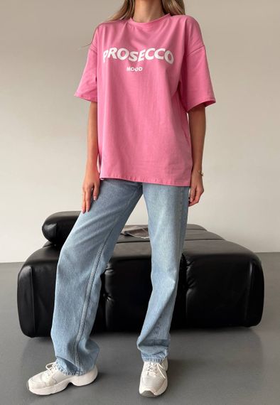 Женская свободная футболка оверсайз Prosecco mood  SH318 цвет розовый, размер 42/46 onesize | Зображення 1