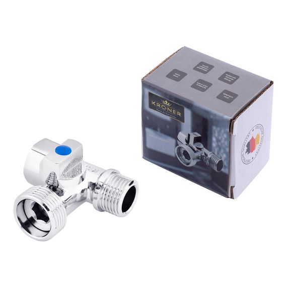 Кран приладовий 3-х ходовий Kroner KRP Eckventil C103 1/2''х3/4''х1/2'' ЗЗВ (CV027378) | Зображення 2