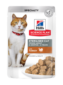 Hill's Science Plan Young Adult Sterilised Вологий корм для стерилізованих молодих дорослих котів, з індичкою, пауч, 85г