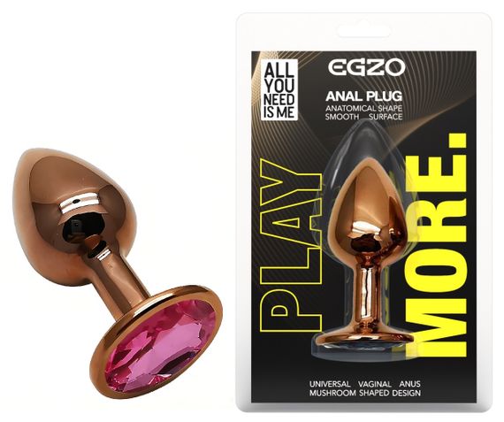 Анальная пробка с кристаллом EGZO - Dark Gold Round Plug Rose, size S sexstyle