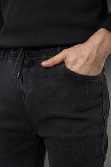 Джинсы мужские на резинке утепленные, цвет черный, 244R665 | Зображення 4