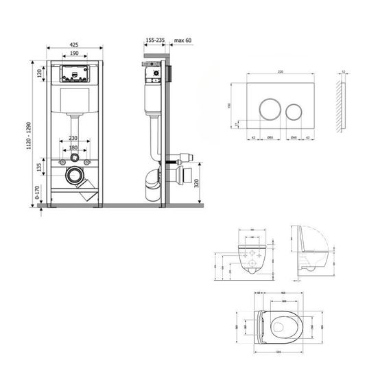 Готове рішення Qtap для ванної кімнати: підвісний унітаз Swan Rimless 520х360х320 + комплект інсталяції Nest 4 в 1 (кругла | Зображення 1