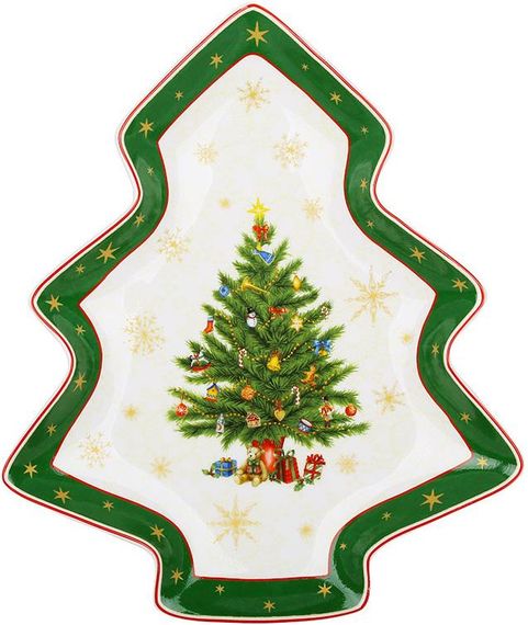 Тарілка сервірувальна порцелянова "Christmas Story" 25х22см, у формі ялинки, зелений з білим