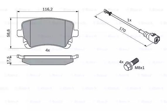 Колодки гальмівні дискові VW T5 (7HM), T5 (7HB, 7HJ) задн.  BOSCH (0986494108) | Зображення 6
