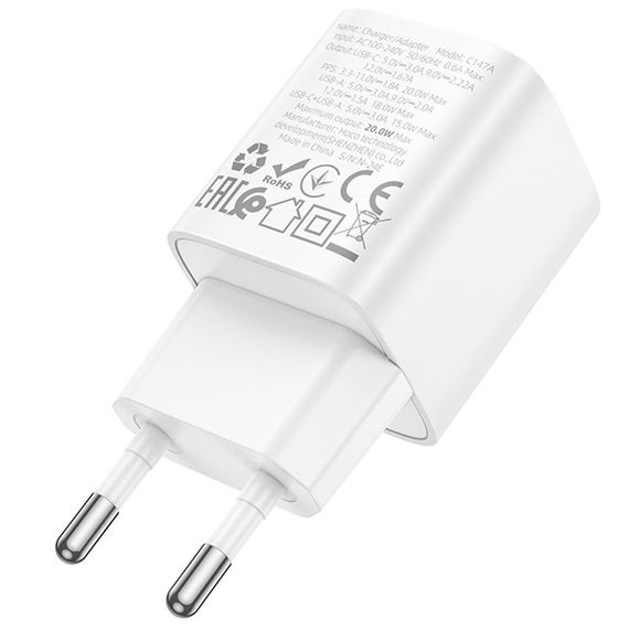 МЗП Hoco C147A PD20W+QC3.0 (1USB-A/1C) White | Зображення 6