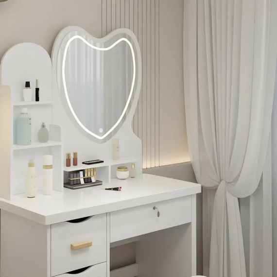 Туалетный столик с LED-зеркалом в форме сердца и пуфиком STL-MD 85 | Зображення 1