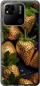 Чехол на Xiaomi Redmi 10A Золотая клубника из силикона FCh_083743