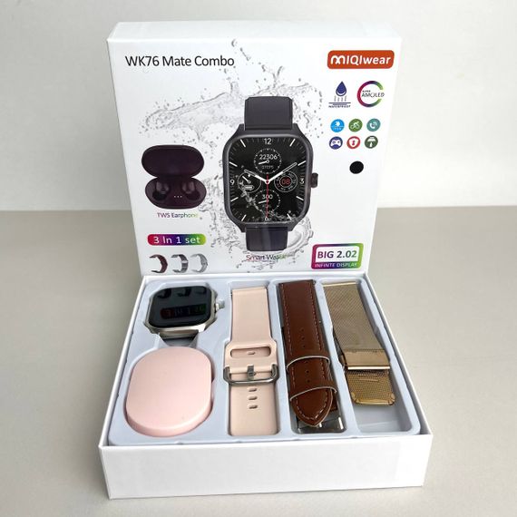 Комплект WK76 - Smart Watch / Навушники Air Dots / 3 ремінці / Захисний чохол та плівка (Рожевий)