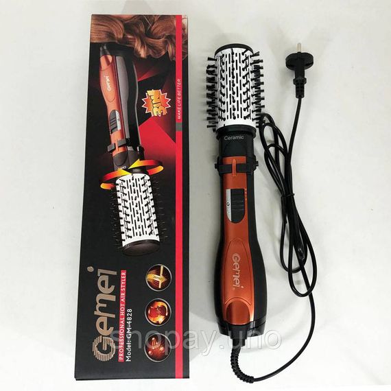 Фен Щетка Gemei Gm-4828 Браш Стайлер Вращающаяся Расческа Для Брашинга, Фен щетка 3 в 1, Фен браш Gemei | Зображення 5