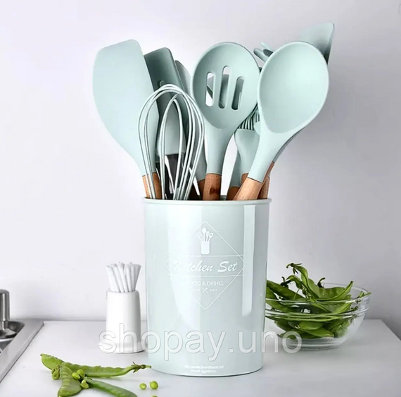 Набор кухонных принадлежностей Kitchen Set, 12 предметов ∙ Силиконовые аксессуары для кухни с подставкой | Зображення 2