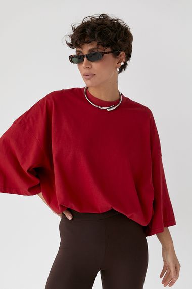 Жіноча футболка оверсайз із декоративним швом на спині - червоний цвет, ONE SIZE (є розміри) | Зображення 4