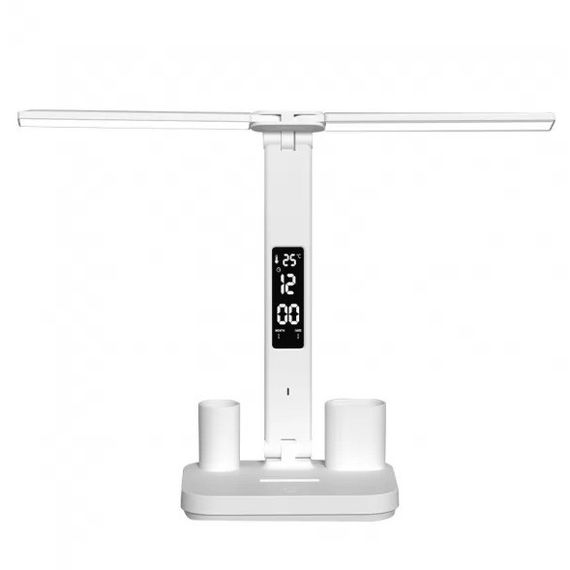 Настільна лампа Luxel TL-16W, 6 Вт, світлодіодна, акумуляторна, USB, з LED-екраном, біла | Зображення 2
