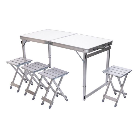 Розкладний стіл + 4 стільці кемпінговий набір для пікніка, риболовлі, відпочинку, туризму Білий JY-12061W