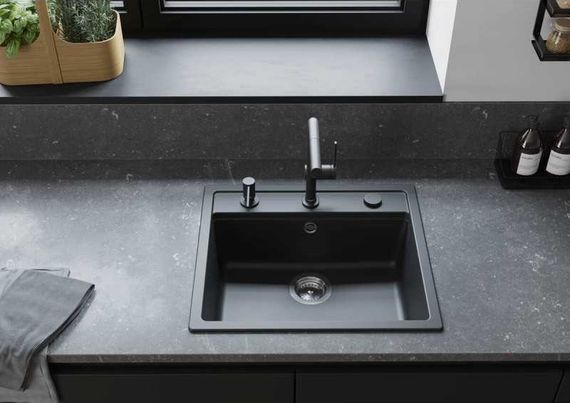 Мийка кухонна HansgroheS52, граніт, прямокутник, без крила, 550х490х190мм, чаша - 1, врізна, S520-F510, чорний графіт (43359290) | Зображення 1