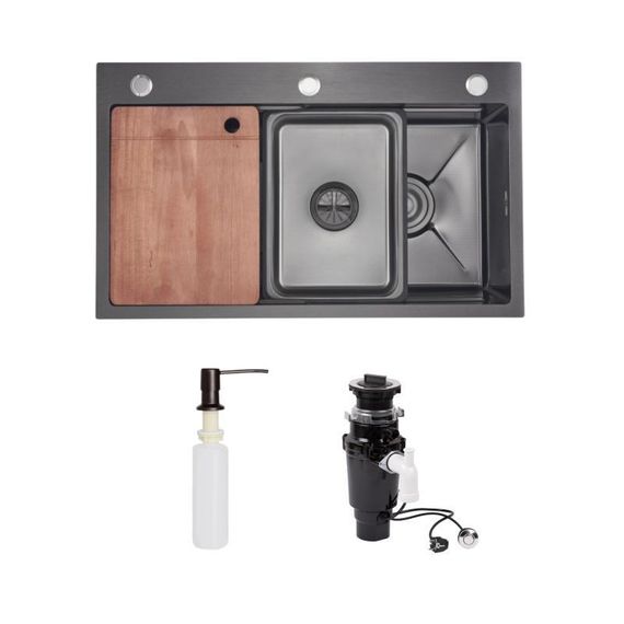 Комплект Lidz Handmade H7545B Мойка для кухни интегрированная Decor Black PVD Honeycomb LDH7545BDECPVD48373+Lidz (BLA)