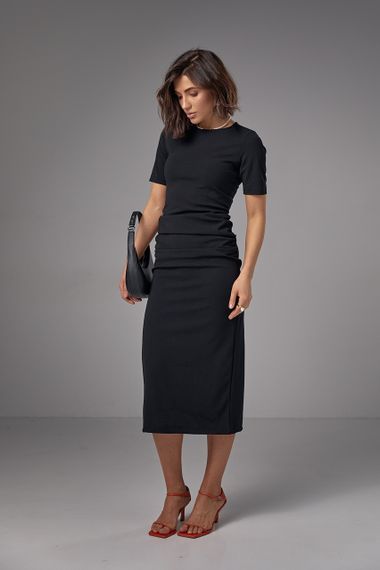 Силуэтное платье миди с драпировкой - черный цвет, S (есть размеры) | Зображення 4