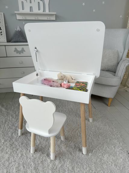 Дитячий столик і стільчик ведмедик білий. Столик із нішею для олівців і розмальовок | Зображення 1