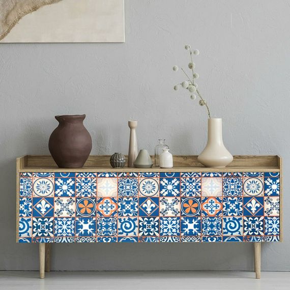 Самоклеюча плівка на паперовій основі вінтажна синя мозаїка 0.45х10M SW-00000787 | Зображення 3