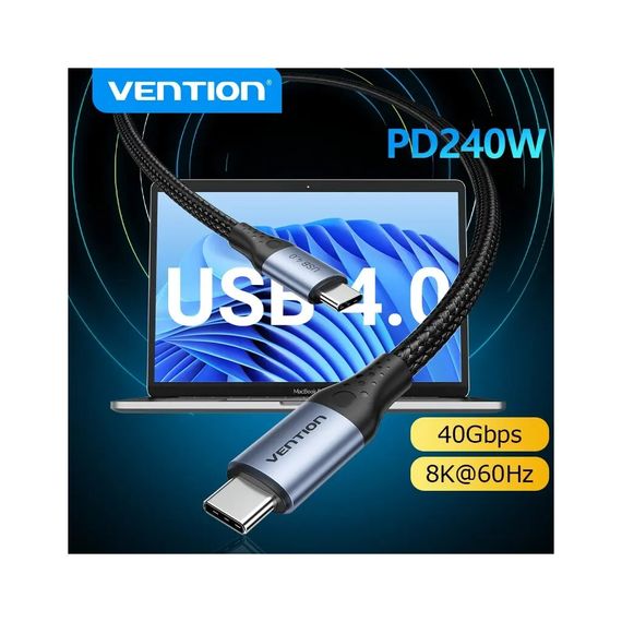 Дата кабель USB-C to USB-C 1.0m USB4.0 240W (50V/5A) 8K60Hz Thunderbolt 4 Gray Aluminum Alloy Vention (TAVHF) | Зображення 8