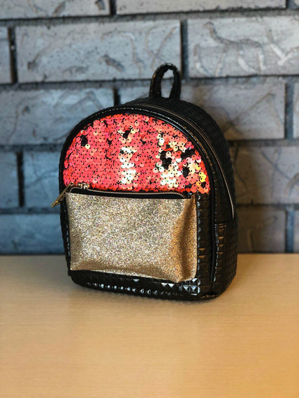 Рюкзак паєтки маленький чорний рожево-золотий