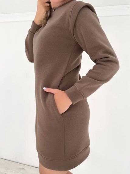 Женское теплое платье в спортивном стиле на флисе GF2555 размер 42/44, цвет корочневый | Зображення 2