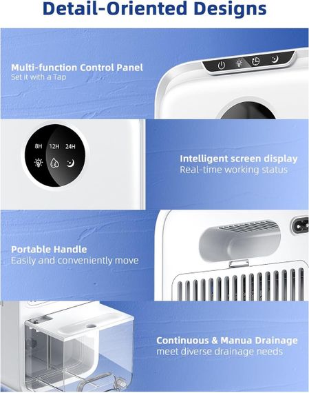 Осушитель воздуха электрический, портативный, 2200 мл, для дома с шлангом, таймером, ночным режимом, белый | Зображення 2