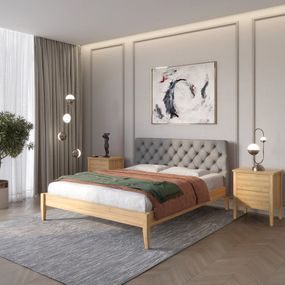 Полуторне дерев&#039;яне ліжко Mebigrand Рим ДК Горіх світлий/Аляска 93 (Сірий) Б3 120х190 см (MBG-4990)
