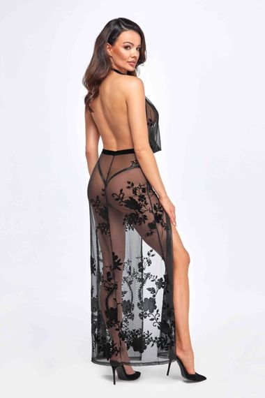Сукня прозора Noir Handmade F312 Divinity long flocked mesh dress with open Чорне 3XL | Зображення 1