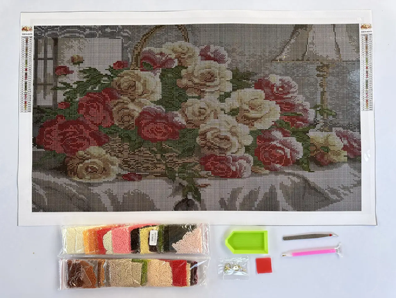 Алмазная мозаика Розы в корзине 40х70 см ColorArt SS814 | Зображення 1