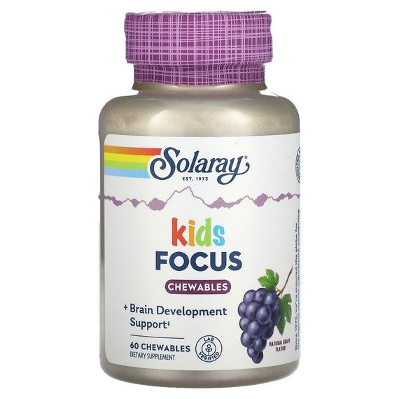 Комплекс для профілактики роботи головного мозку Solaray Focus For Children 60 Chewables Grape Flavor