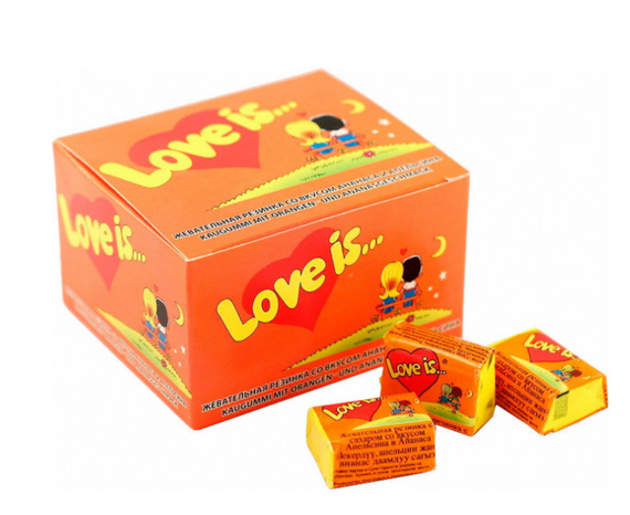 Жувальна гумка Love is Апельсин-Ананас блок 100 шт, оригінальна турецька жуйка Лав із з вкладишами в коробці | Зображення 1