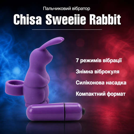 Вібратор на палець кліторальний масажер Chisa Sweeiie Rabbit — знімний, міні, 7 режимів, силікон, фіолетовий