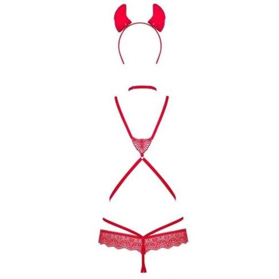 Костюм дияволиці Obsessive Evilia teddy red L/XL 4 предмети | Зображення 3