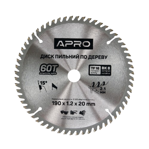 Диск пиляльний для дерева d190 мм*20 (16) мм 60T New APRO