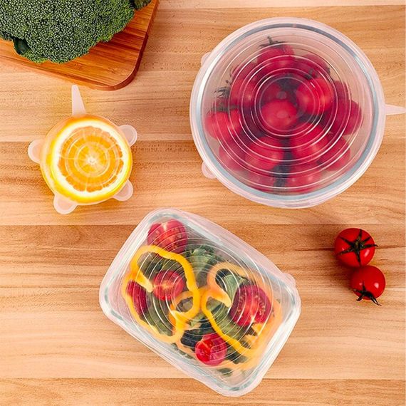 Набор силиконовых крышек 6 шт, Silicon Cap, цвет Рандом / Универсальные многоразовые крышки для посуды / | Зображення 1