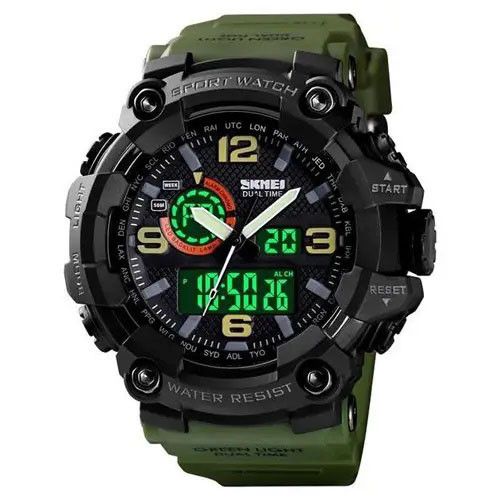 Фирменные спортивные часы SKMEI 1520AG ARMY GREEN, Стильные армейские часы, Военные часы WQ-844 с секундомером