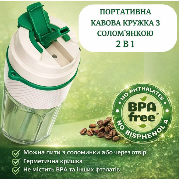 Кружка для кофе и чая с собой 550 мл KANGZYUAN, стакан для воды из тритана с крышкой, зеленая | Зображення 3