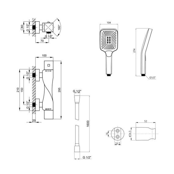 Акционный набор Qtap: Смеситель для душа Zkrouceny QTZKR40T105C+Лейка Rucni QTRUC125CRM45954+Шланг Hadice QTHADPVC160C+Тримач | Зображення 1