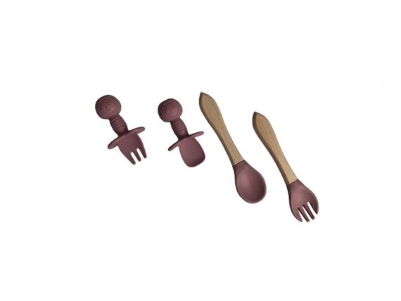 Дитячий силіконовий набір посуду для годування бордовий 12 предметів | Зображення 3