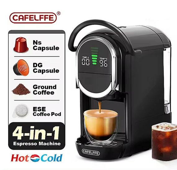 CAFELFFE 4-в-1 Автоматическая Капсульная Кофемашина 19 BAR, (Dolce Gusto, Nespresso, ESE Pods и  Молотым Кофе)