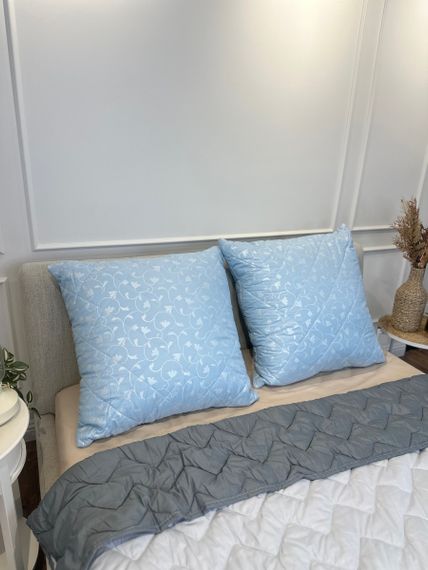 Подушка стеганая из эко пуха со съемным чехлом для стирки Leri Max 21544 70х70 см голубая | Зображення 4