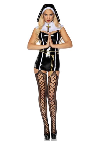 Костюм сестри-черниці Leg Avenue Vinyl Sinful Sister Чорний XL | Зображення 3
