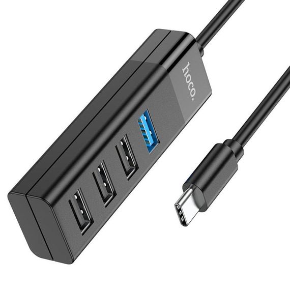 Хаб USB Hoco HB25 Easy mix 4-in-1 converter(Type-C to USB3.0+USB2.0*3) Колір Чорний | Зображення 1